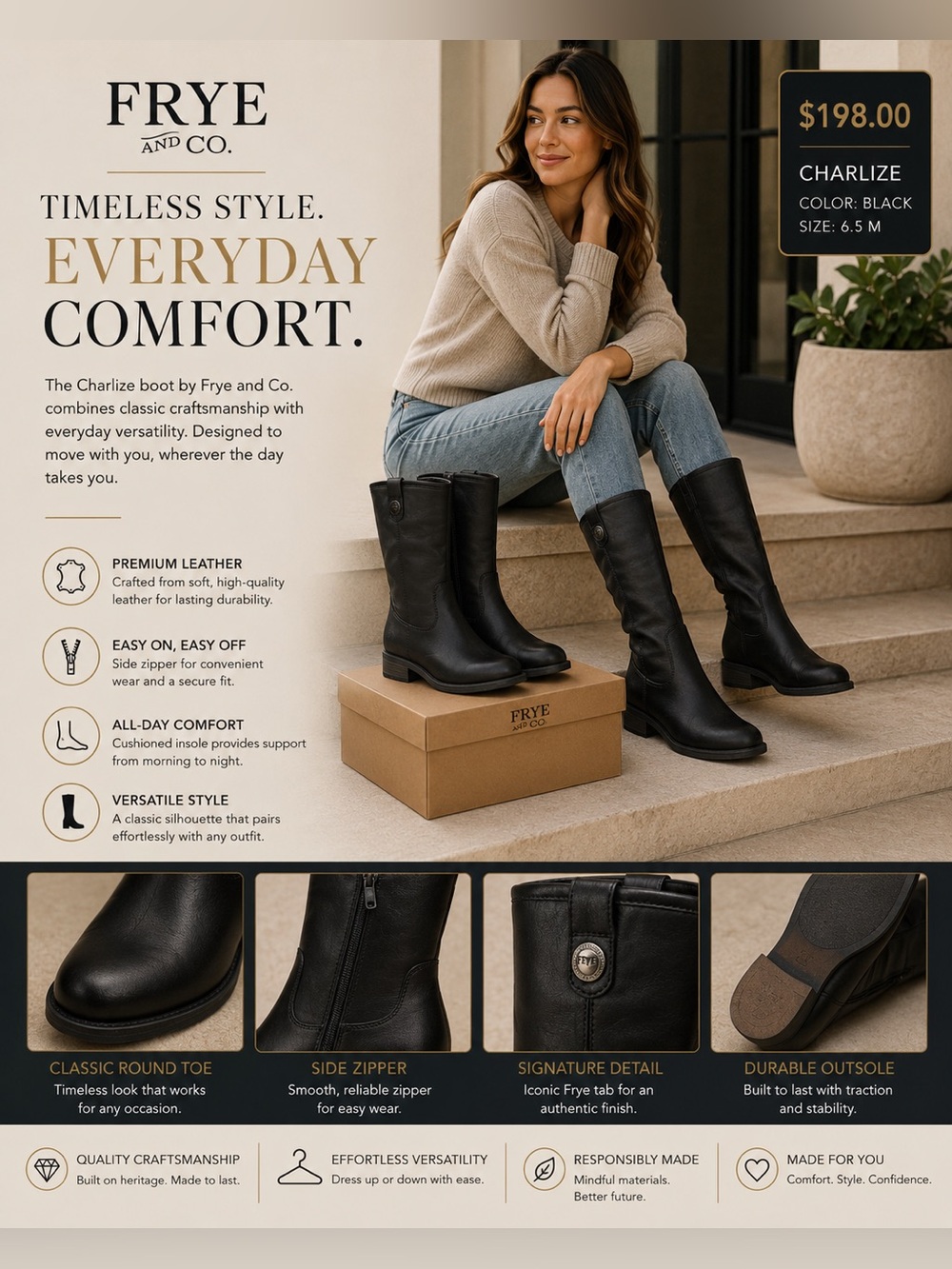 FRYE AND CO. Charlize Tall Leather Boots - Black